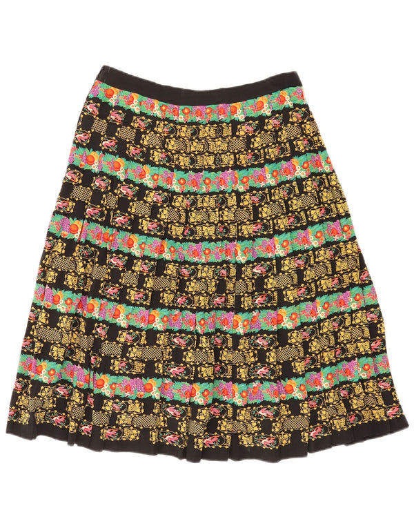 Vintage Womens Pleated Skirt W28 Medium  Black Floral