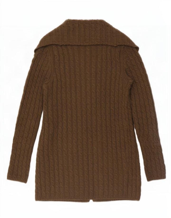 Женский удлиненный открытый кардиган Massimo Dutti UK 14, шерсть среднего коричневого цвета