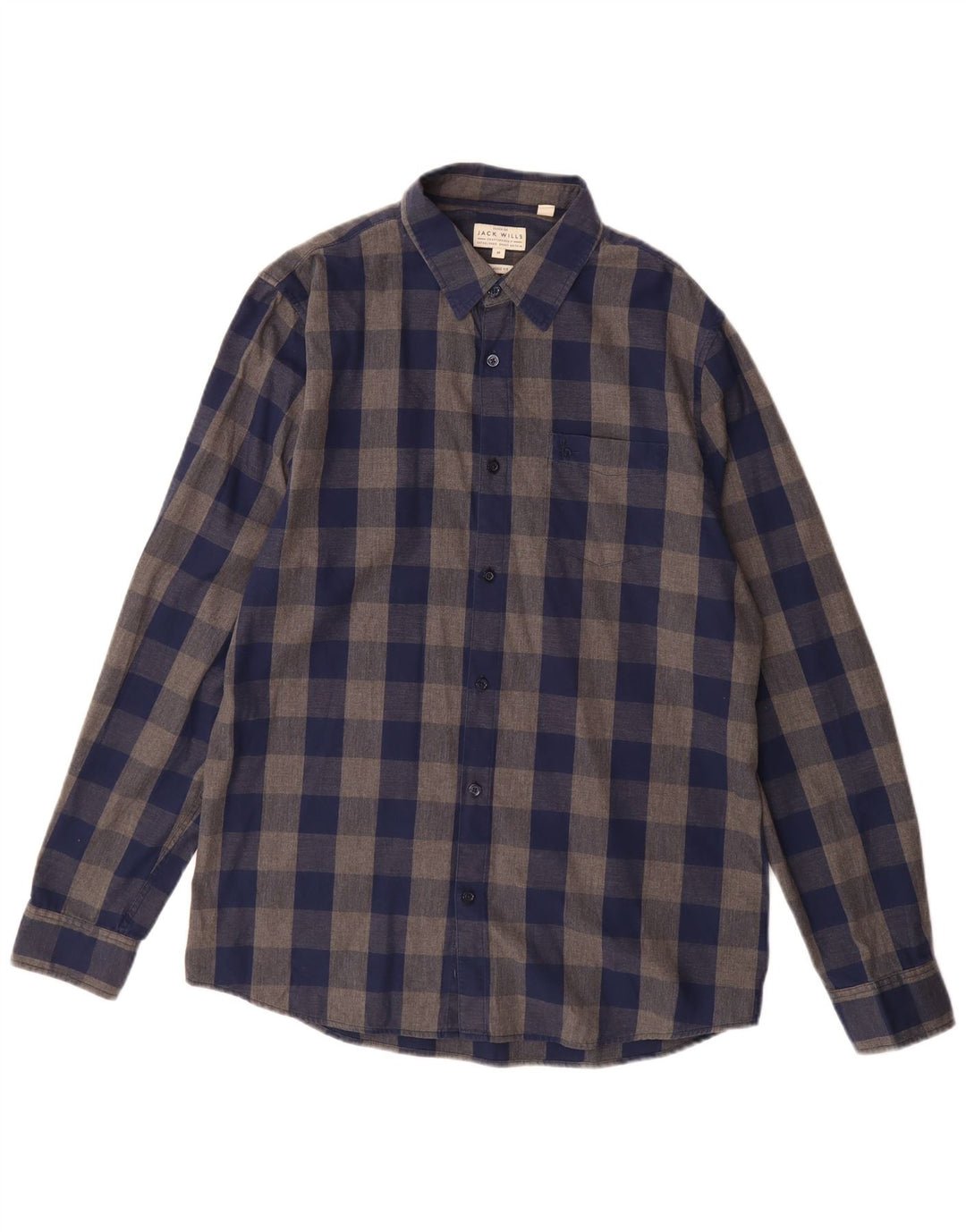 Мужская фланелевая рубашка классического кроя Jack Wills среднего размера, темно-синяя, хлопок в мелкую клетку