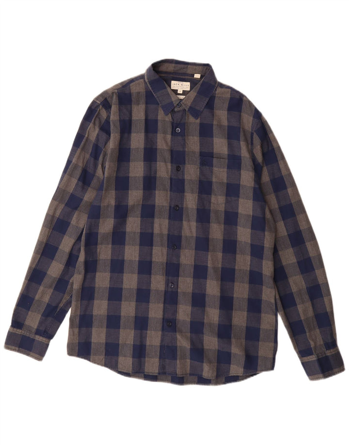 Мужская фланелевая рубашка классического кроя Jack Wills среднего размера, темно-синяя, хлопок в мелкую клетку