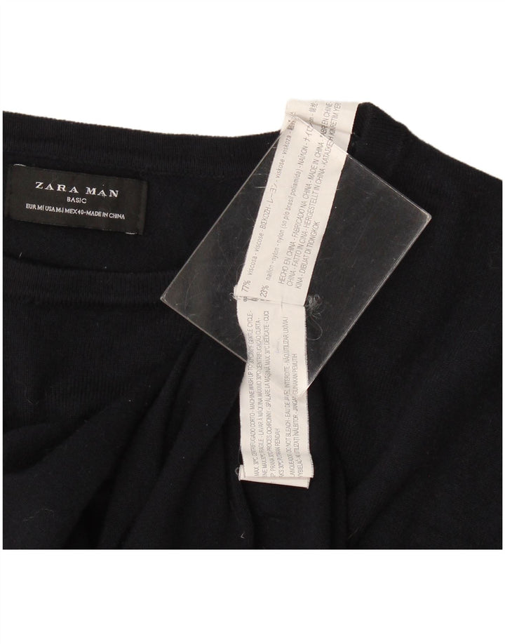 Мужской джемпер с вырезом лодочкой Zara, средний темно-синий из вискозы