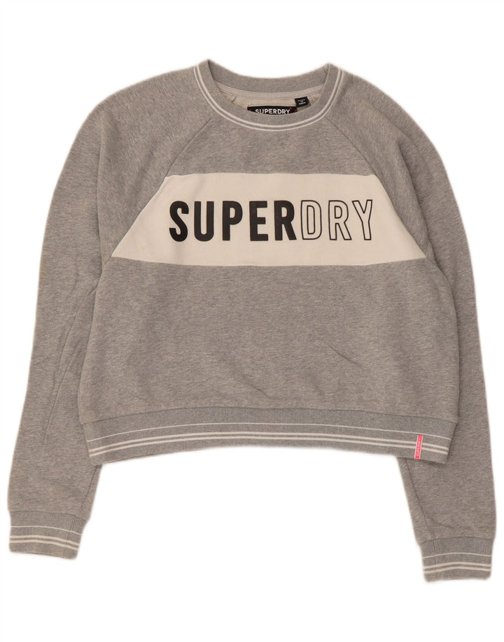 Женский укороченный свитшот с графическим рисунком Superdry UK 14, хлопковый средний серый цвет