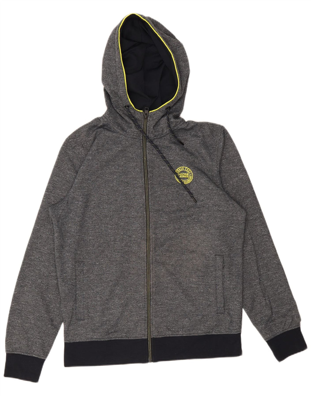 Мужской свитер с капюшоном на молнии Jack & Jones, средний серый хлопок с крапинками