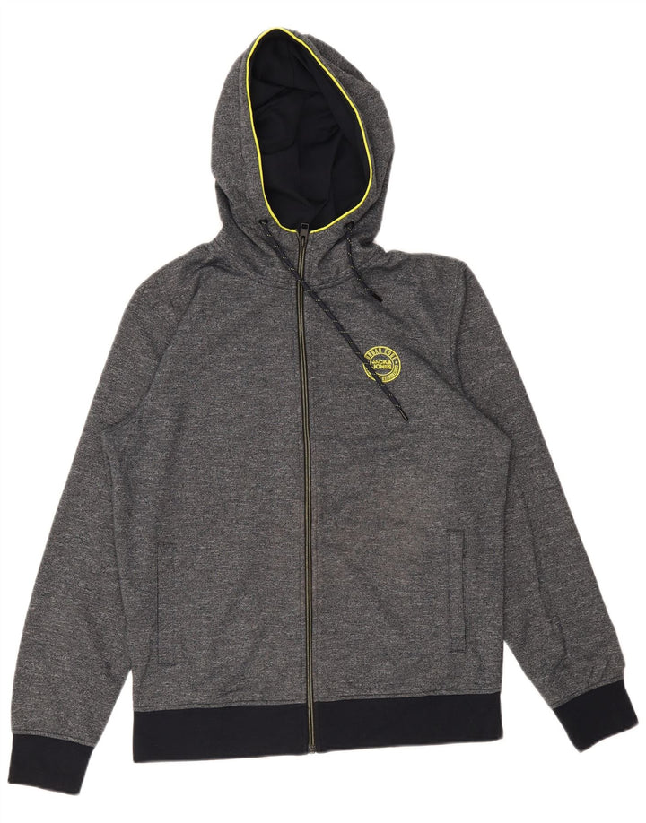 Мужской свитер с капюшоном на молнии Jack & Jones, средний серый хлопок с крапинками
