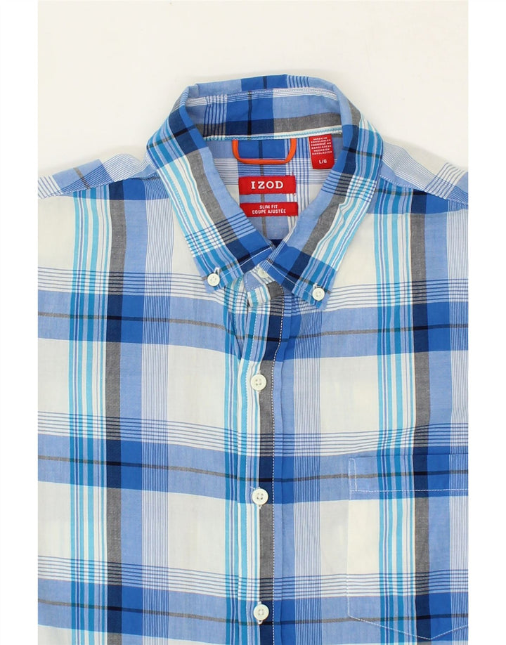 IZOD Mens Slim Fit Short Sleeve Shirt Large Blue Check Cotton Vintage Izod and Second-Hand Izod from Messina Hembry 