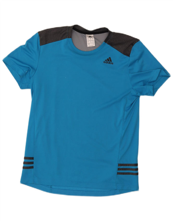 Мужская футболка Adidas Top среднего синего цвета из полиэстера с цветными блоками