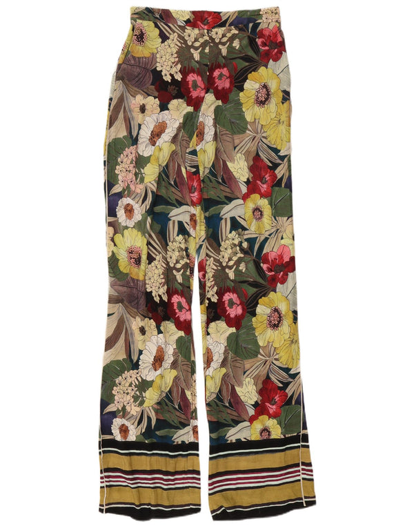 Zara Женские широкие брюки, маленькие W26 L34, разноцветная вискоза с цветочным принтом