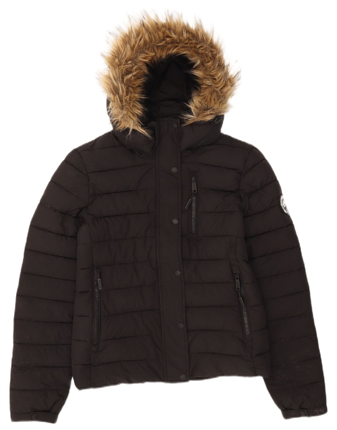 Женская утепленная куртка с капюшоном Superdry UK 10, маленький черный полиэстер