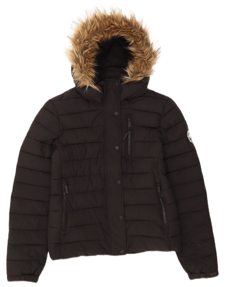 Женская утепленная куртка с капюшоном Superdry UK 10, маленький черный полиэстер