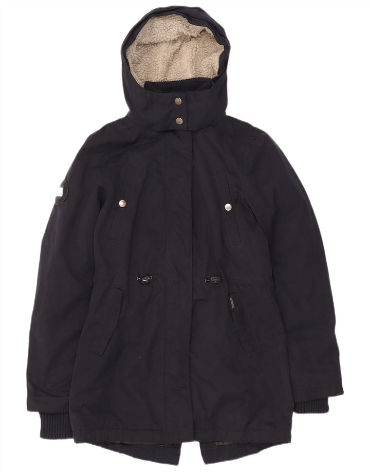 Женская парка Superdry с капюшоном UK 10, маленькая, темно-синяя, полиэстер