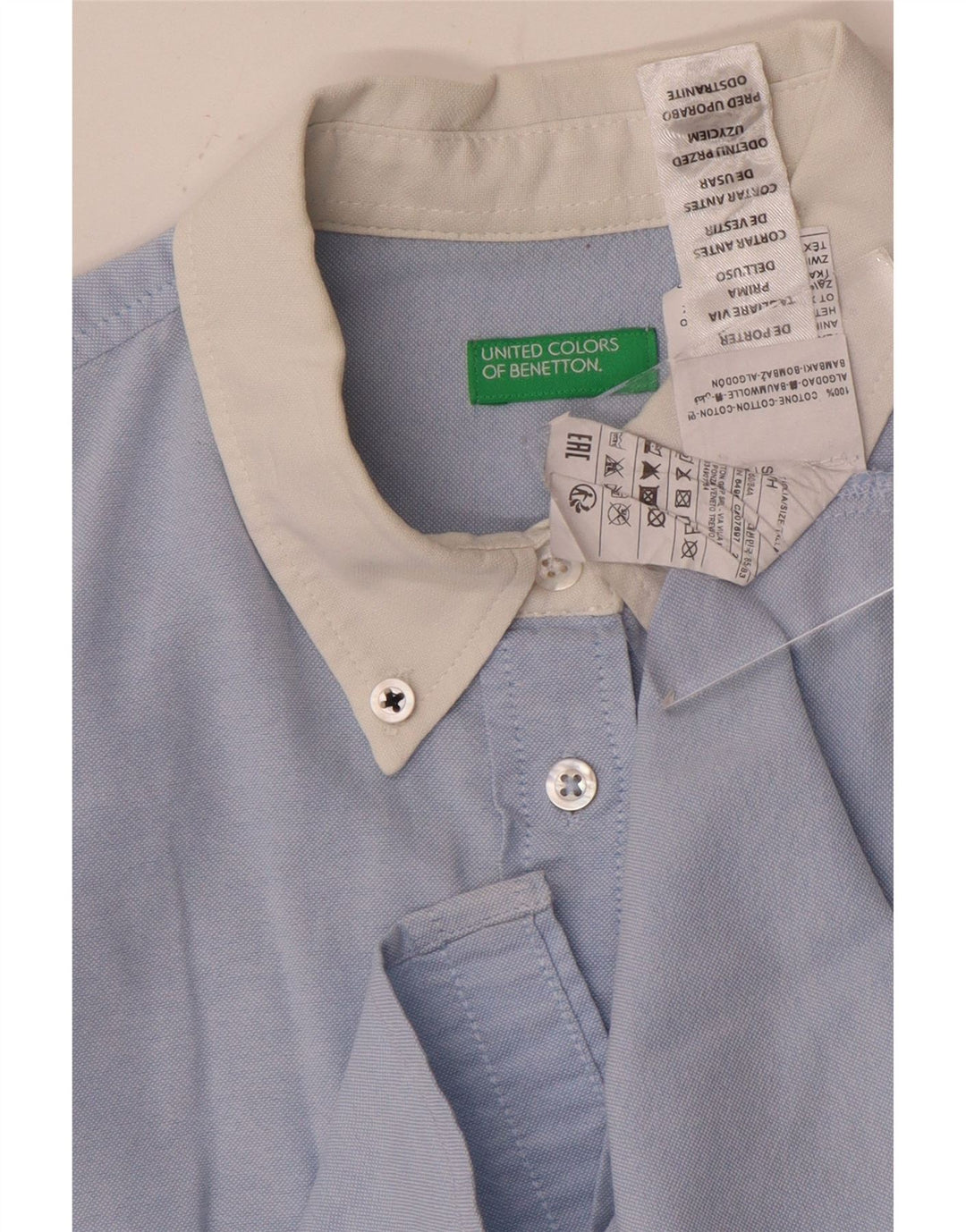 Женская рубашка Benetton UK 10, маленькая синяя, хлопок с цветными блоками