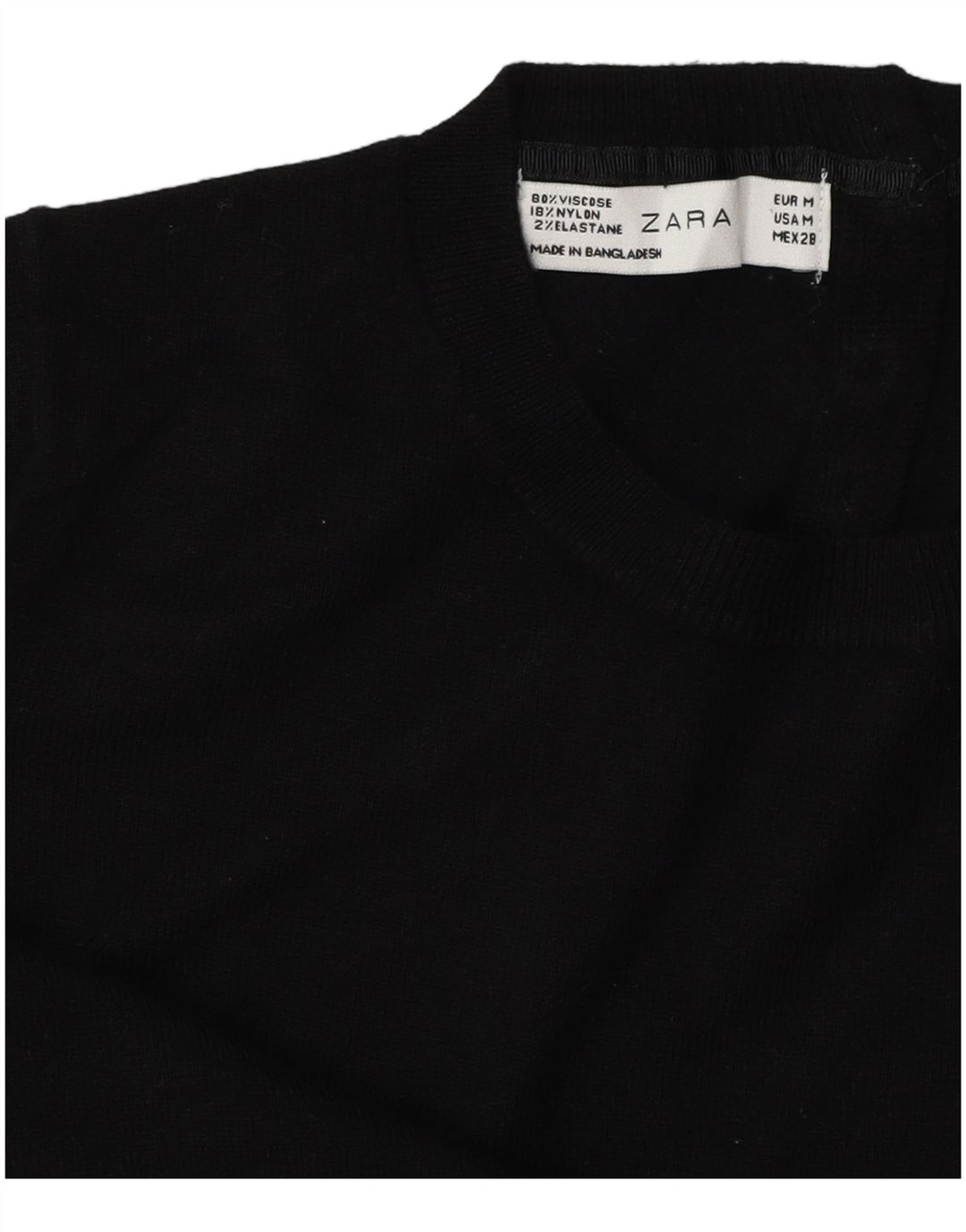 Женский укороченный джемпер с круглым вырезом Zara с короткими рукавами, Великобритания 14, средний черный