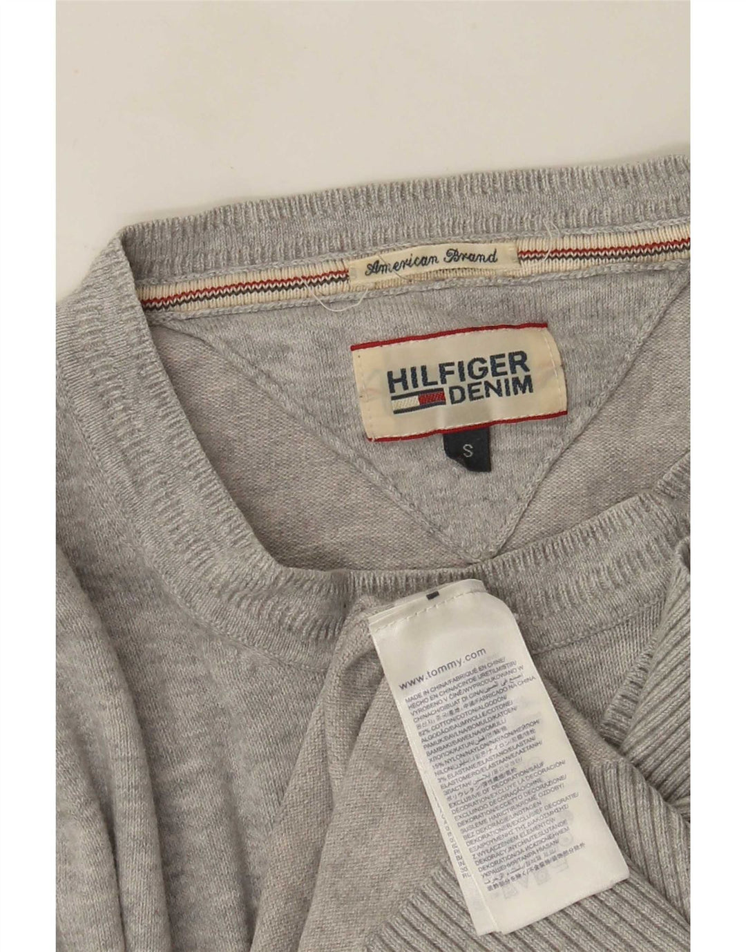 Мужской джемпер с круглым вырезом Tommy Hilfiger, маленький серый хлопковый свитер