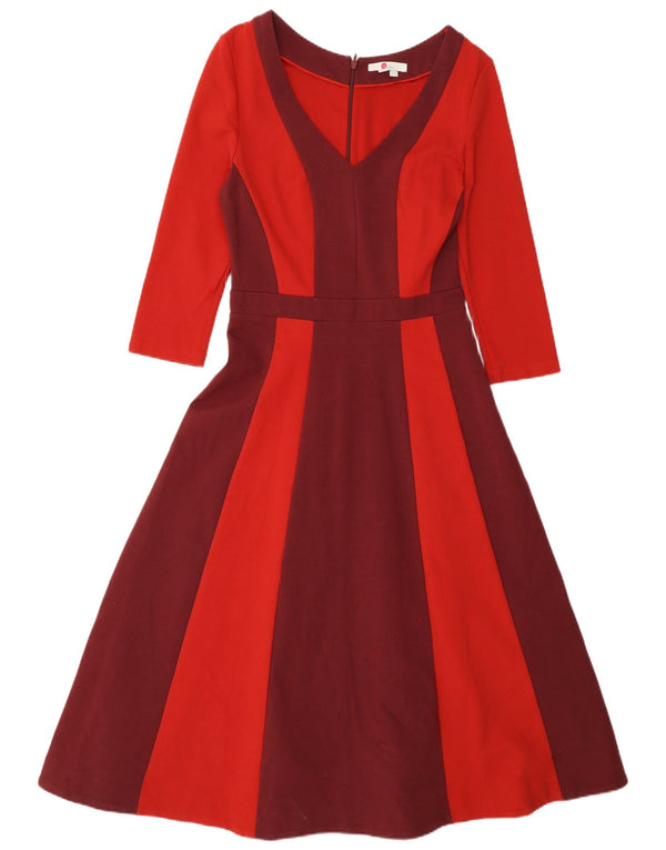 BODEN Womens 3/4 Sleeve A-Line Dress UK 10 Small Red Colourblock Cotton