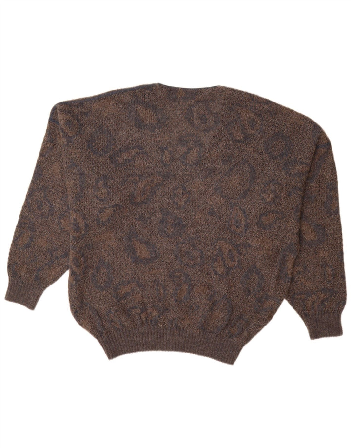 MARCCAIN Мужской джемпер с v-образным вырезом XL, коричневый, шерсть с геометрическим рисунком