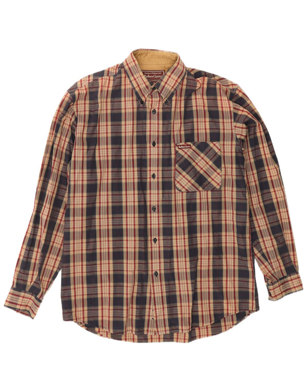 MARLBORO CLASSICS Mens Flannel Shirt Large Brown Check Cotton