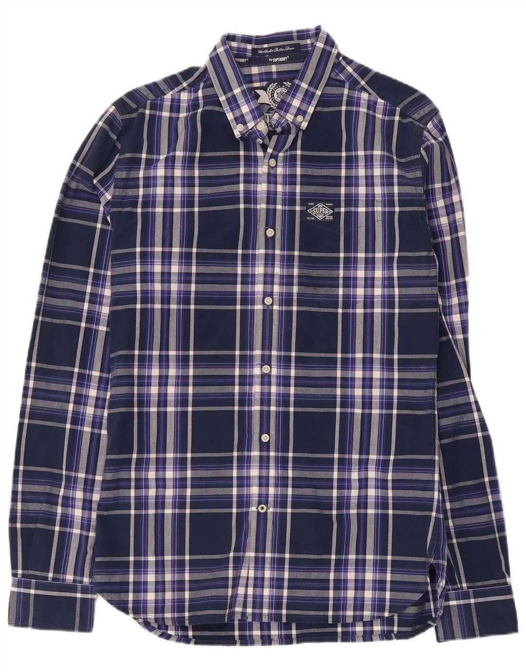 Мужская рубашка Superdry, маленькая, темно-синяя, в клетку, хлопок