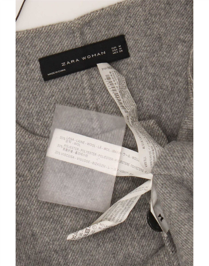 Женское двубортное пальто Zara UK 14, шерсть среднего серого цвета