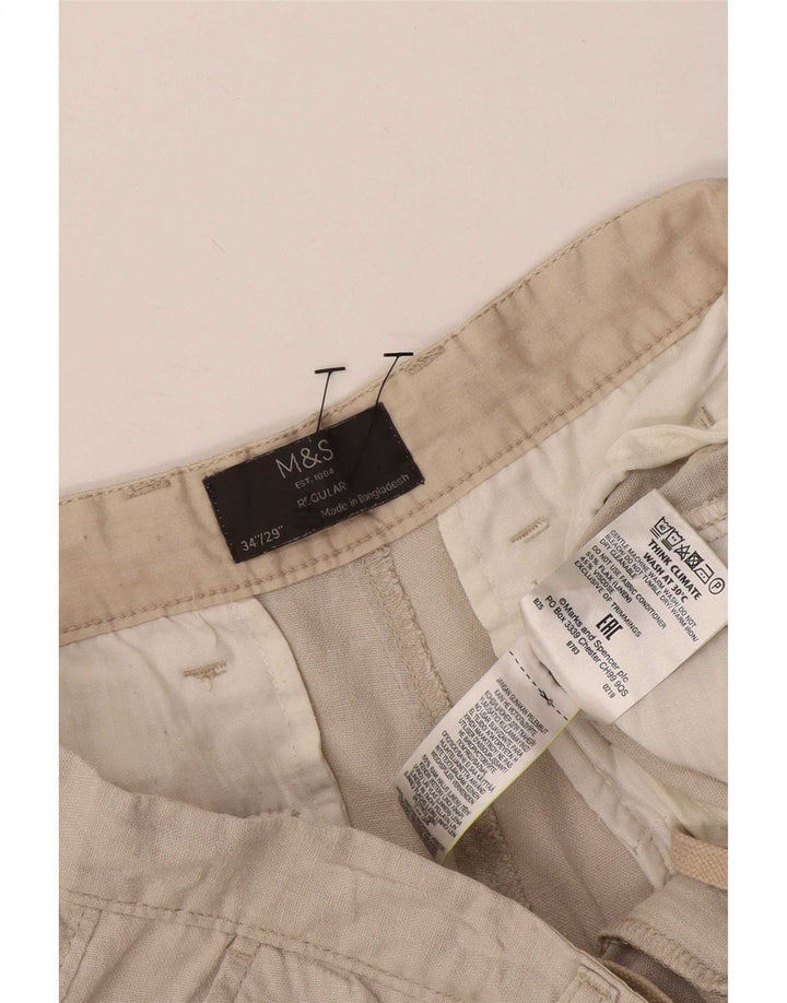 Мужские шорты-бермуды стандартного размера Marks & Spencer W34, большие, бежевые, льняные
