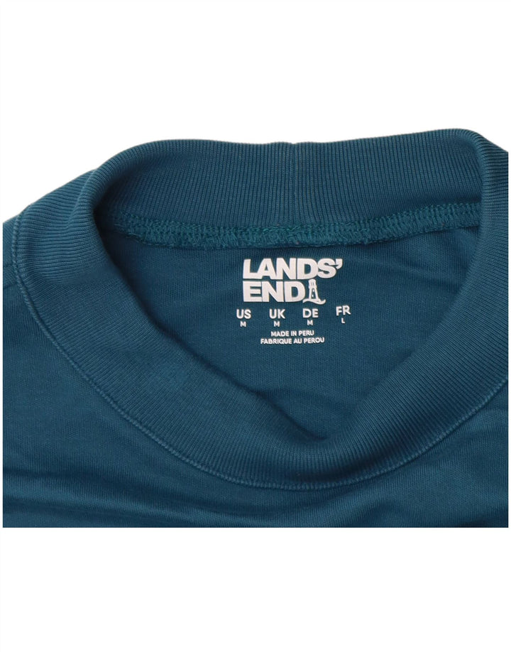 Мужской топ Lands End из хлопка с длинным рукавом среднего синего цвета