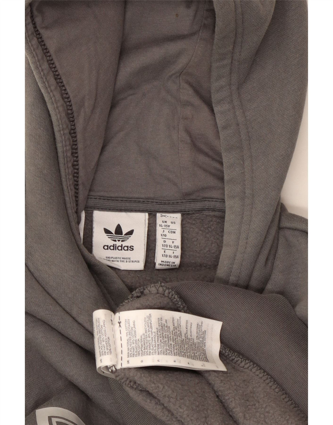 ADIDAS Boys Graphic Hoodie Jumper 14-15 Years Grey Colourblock Cotton Vintage Adidas and Second-Hand Adidas from Messina Hembry 