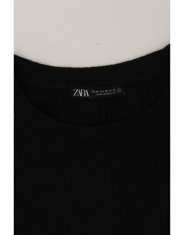 Женский укороченный топ Zara UK 12 с длинным рукавом, средний черный
