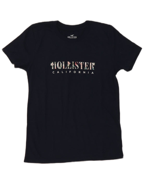 Женская футболка с рисунком Hollister Top UK 10, маленькая, темно-синяя, хлопок