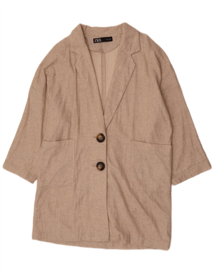 Женское пальто оверсайз Zara UK 16, большой размер, бежевый, вискоза