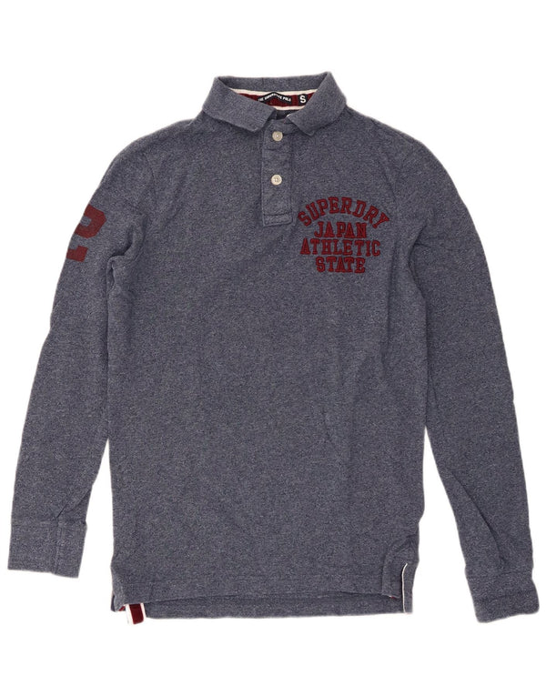 Мужская рубашка-поло с длинным рукавом Superdry, маленькая, темно-синяя, в крапинку, хлопок