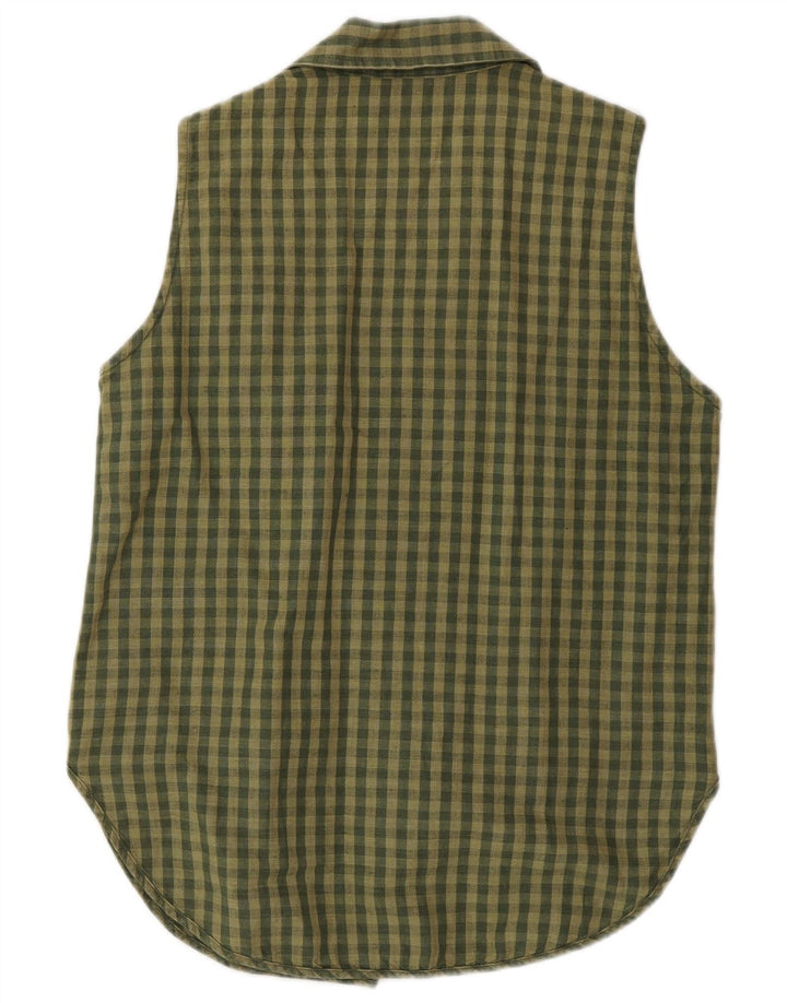 Женская блузка-рубашка без рукавов Timberland, США 6, средний цвет хаки, льняная клетка