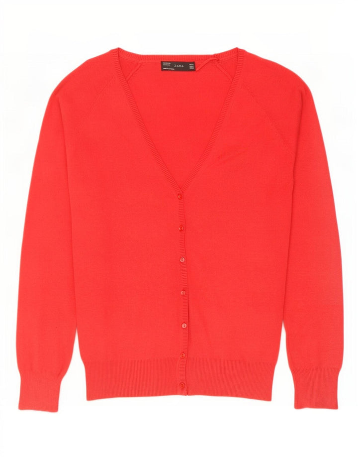 Женский кардиган Zara UK 12, хлопковый средний красный цвет