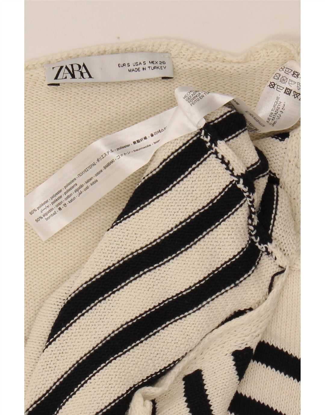 ZARA Womens Oversized V-Neck Jumper Sweater UK 10 Small White Striped