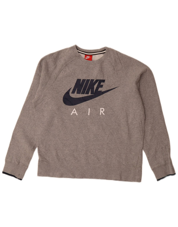 Мужской свитшот с рисунком Nike, хлопковый джемпер среднего серого цвета с крапинками
