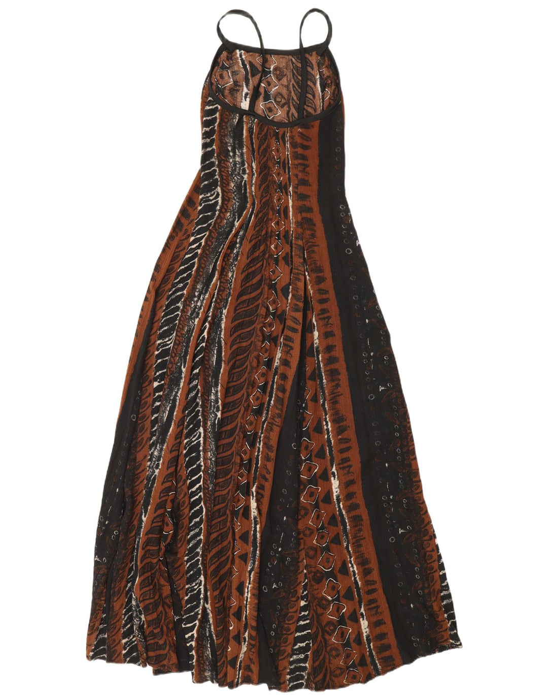 Винтажное женское платье макси без рукавов UK 12, средний коричневый вискоза с геометрическим рисунком