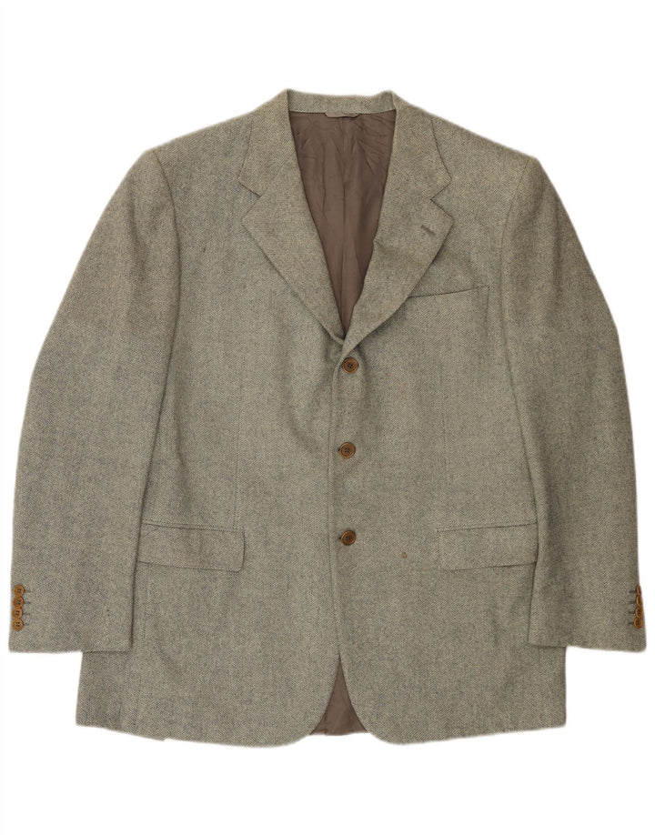 Мужской пиджак на 3 пуговицах Etro IT 54 2XL, зеленый, шерсть с узором «в елочку»