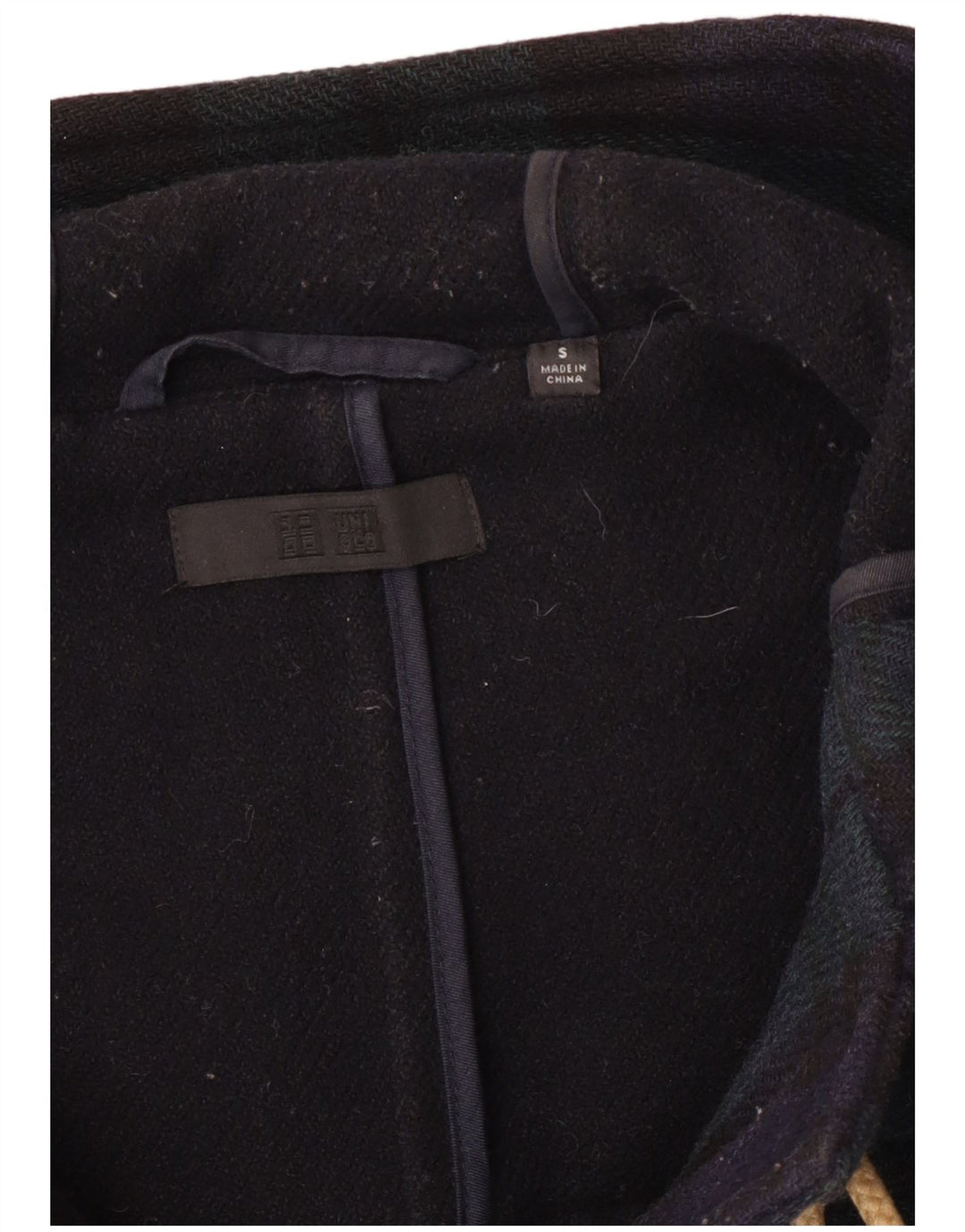 Мужской дафлкот с капюшоном Uniqlo UK 36, маленький темно-синий в клетку