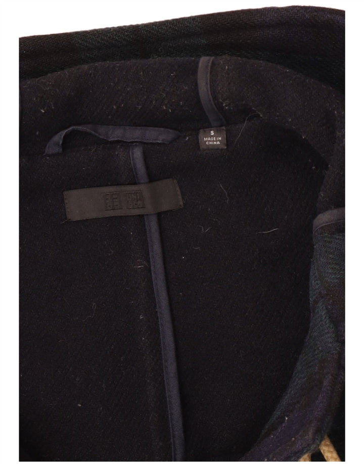 Мужской дафлкот с капюшоном Uniqlo UK 36, маленький темно-синий в клетку