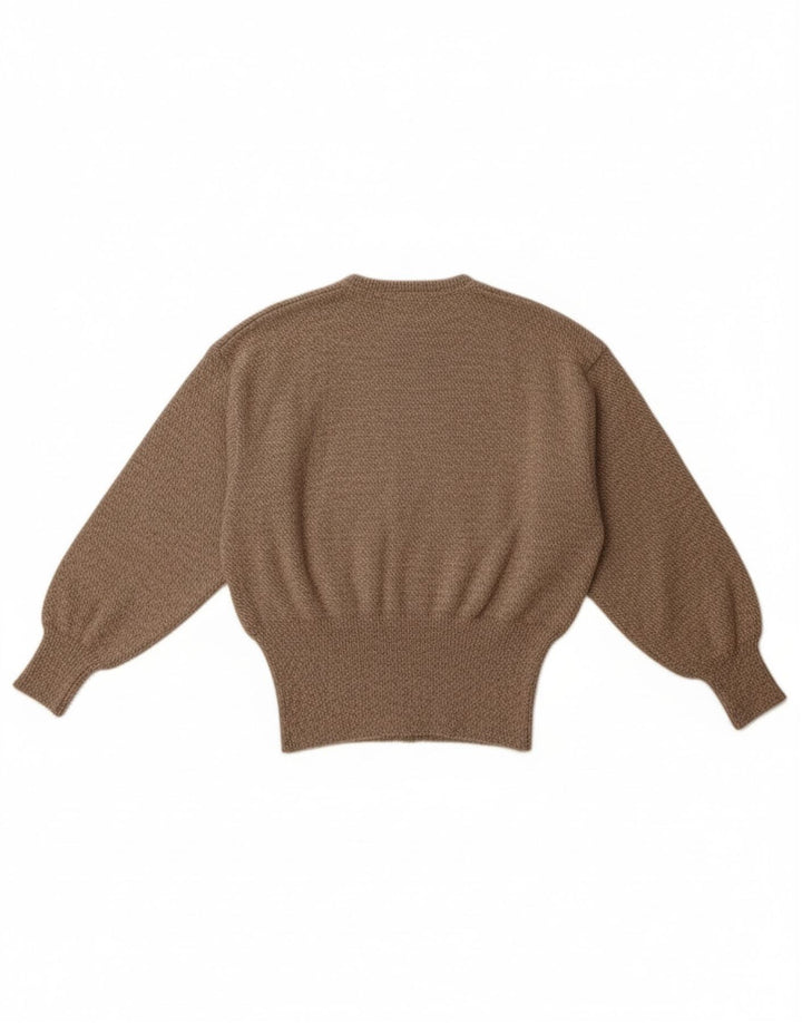 Винтажный женский джемпер с круглым вырезом, Великобритания 14, средний коричневый шерстяной свитер