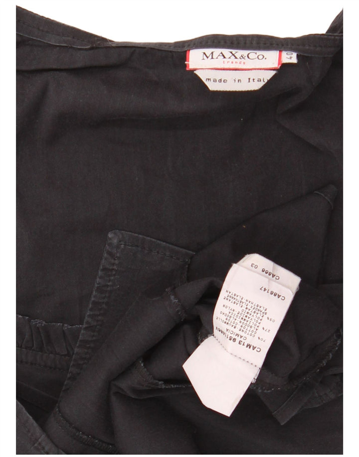 Женская укороченная рубашка-блузка с оборками спереди MAX & CO. IT 40, маленькая, черный хлопок