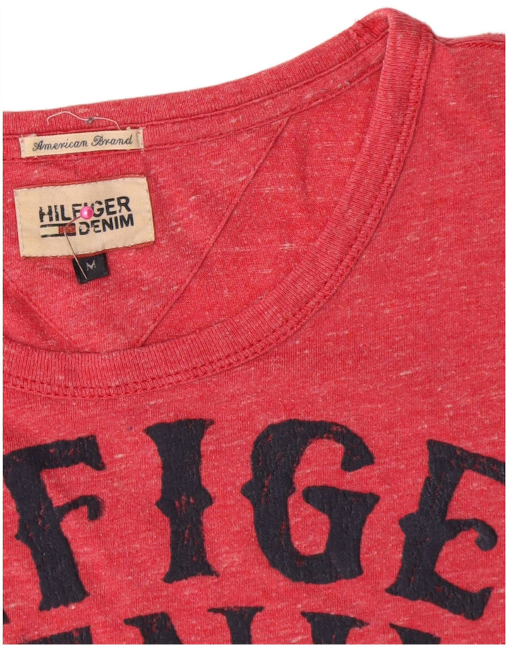 Мужская футболка с рисунком Tommy Hilfiger, хлопковый топ среднего красного цвета с крапинками