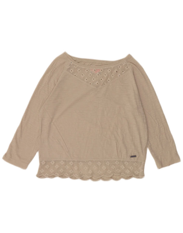 Superdry Womens 3/4 Sleeve Blouse Top UK 12 Medium Beige Cotton