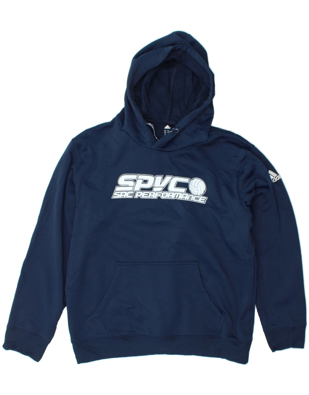 ADIDAS Mens Graphic Hoodie Jumper Large Navy Blue Polyester Vintage Adidas and Second-Hand Adidas from Messina Hembry 