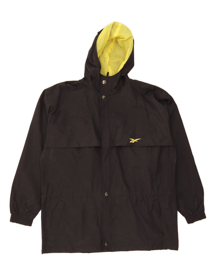 REEBOK Mens Hooded Rain Jacket UK 38 Medium Black Polyamide Vintage Reebok and Second-Hand Reebok from Messina Hembry 