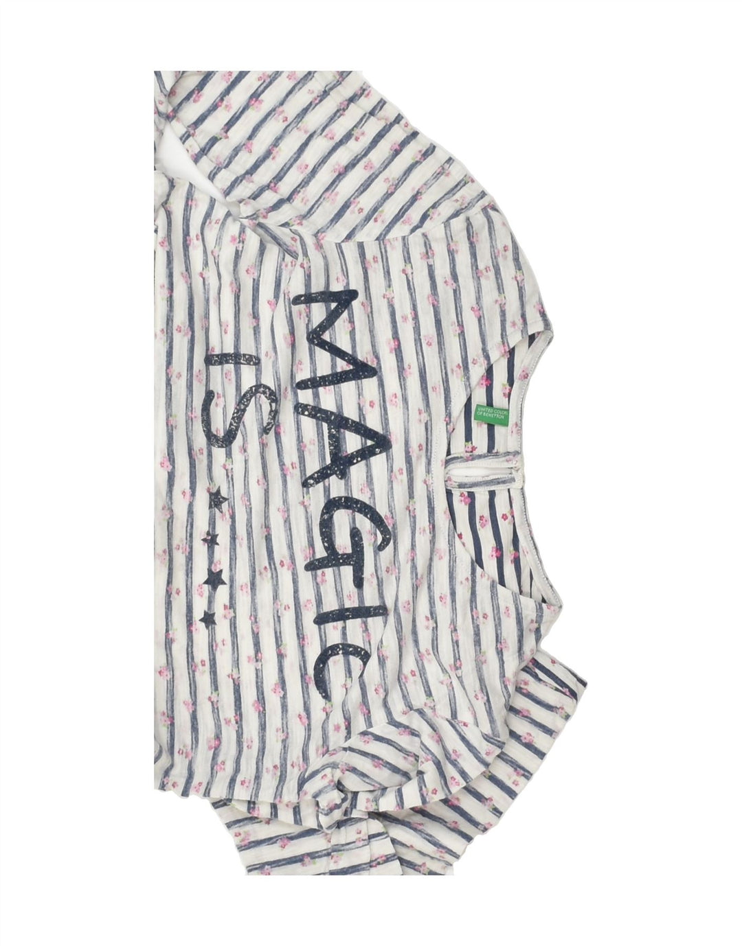 BENETTON Girls Graphic Top Long Sleeve 11-12 Years 2XL  Blue Striped | Vintage Benetton | Thrift | Second-Hand Benetton | Used Clothing | Messina Hembry 