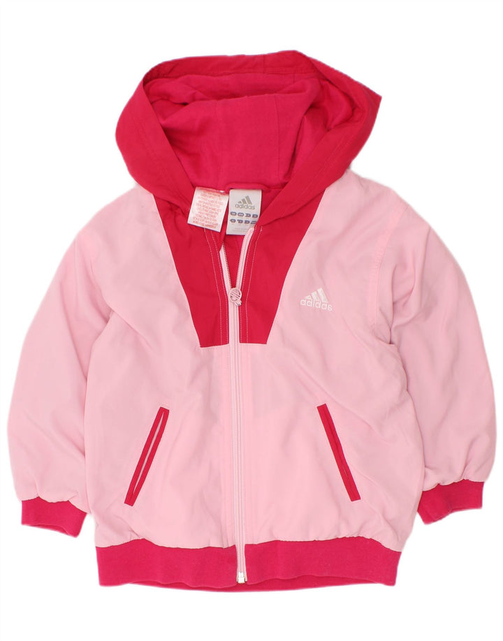 Дождевик с капюшоном Adidas для девочек 2–3 лет, розовый полиэстер с цветными блоками