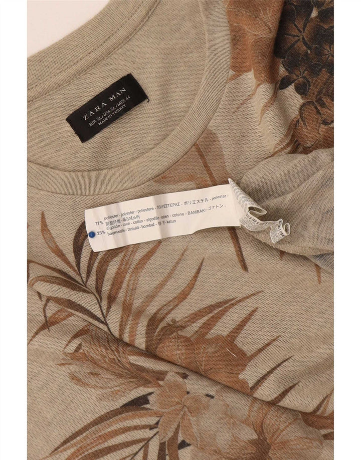 Мужская футболка с рисунком Zara Top XL из полиэстера бежевого цвета с цветочным принтом