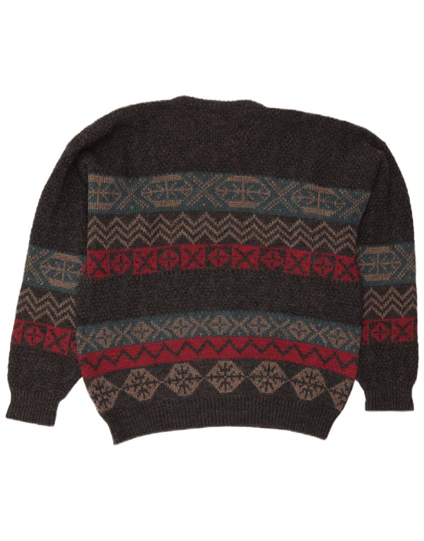 Винтажный мужской джемпер с круглым вырезом, серый XL, шерсть Fair Isle