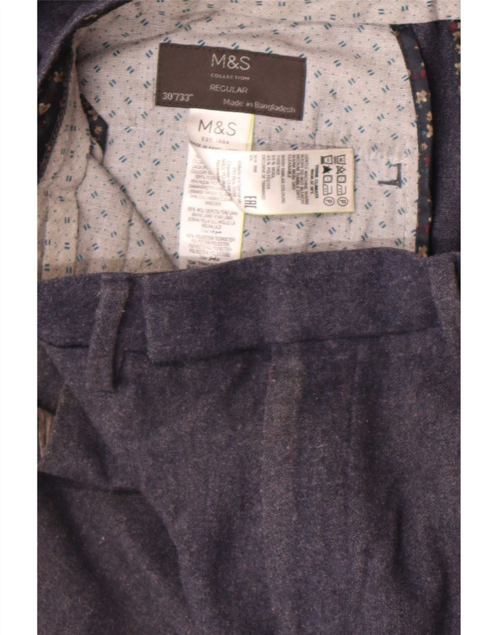 Мужские прямые костюмные брюки Marks & Spencer W30 L27 темно-синие, шерсть