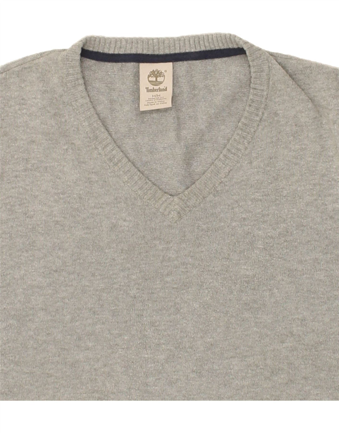 TIMBERLAND Mens V-Neck Jumper Sweater Medium Grey Cotton Vintage Timberland and Second-Hand Timberland from Messina Hembry 
