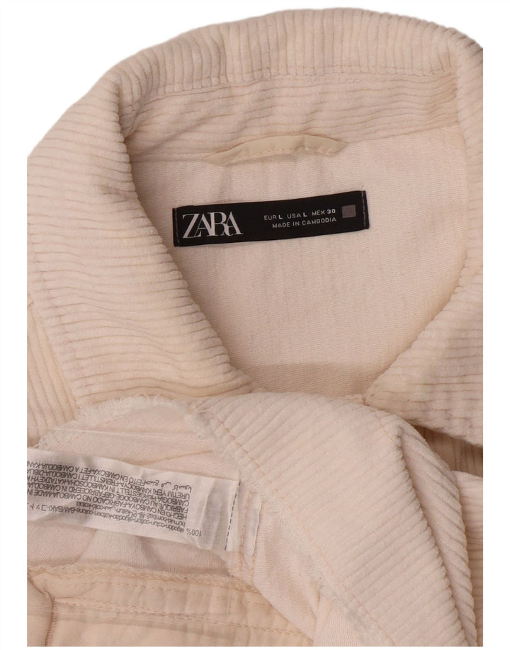 Женская вельветовая куртка оверсайз ZARA UK 16, большой размер, хлопок белого цвета